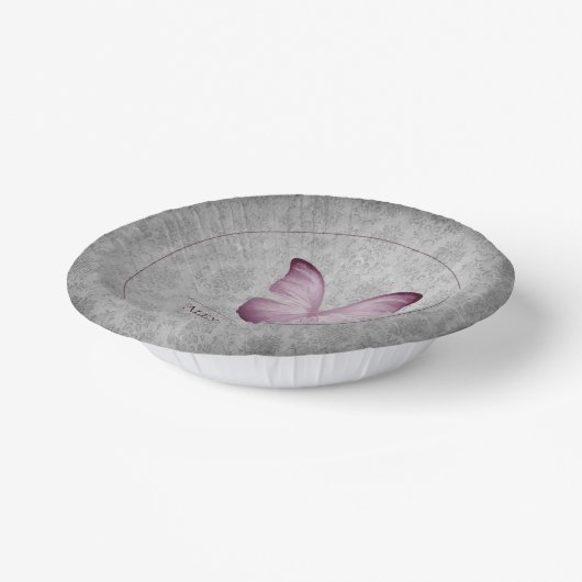 Roze  vlinder Damask bruiloft Papieren Kommen (Gebogen)