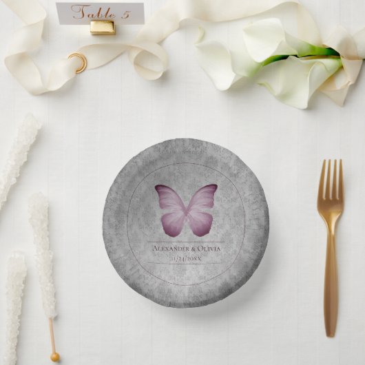 Roze  vlinder Damask bruiloft Papieren Kommen (Huwelijk)