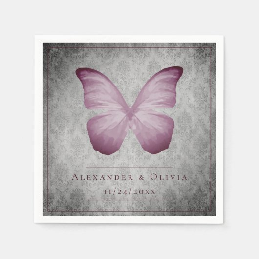 Roze  vlinder Damask bruiloft Servet (Voorkant)