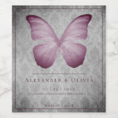 Roze  vlinder Damask bruiloft Wijn Etiket (Enkel label)