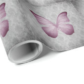 Roze  vlinder Damask Cadeaupapier (Rol Hoek)
