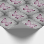 Roze  vlinder Damask Cadeaupapier (Hoek)