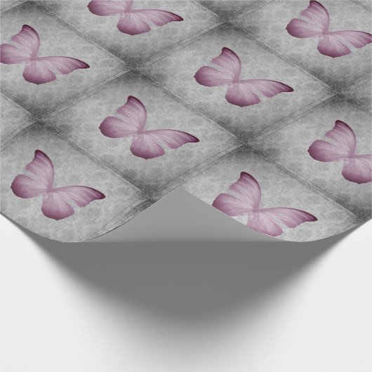 Roze vlinder Damask Cadeaupapier (Hoek)