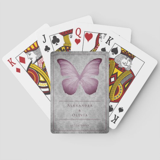 Roze  vlinder Damask Pokerkaarten (Achterkant)