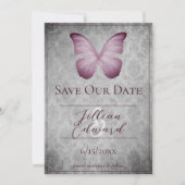 Roze  Vlinder Damask Save the Date Aankondiging (Voorkant)