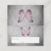 Roze  vlinder damast receptie plaatskaartje (Buitenkant ongevouwen)