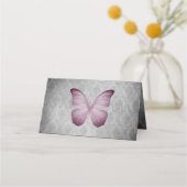 Roze  vlinder damast receptie plaatskaartje (Achterkant)