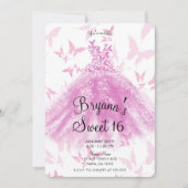Roze Vlinder Dansjurk Zoete 16 Feest Kaart (Voorkant)