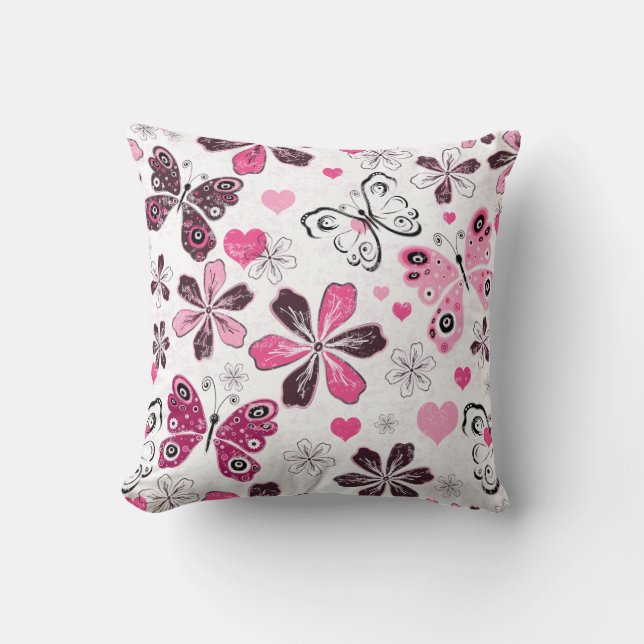 Roze vlinder | Decoratief Kussen (Voorkant)