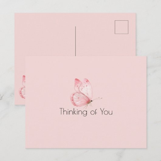 Roze Vlinder Denk aan jou Briefkaart (Voorkant / Achterkant)