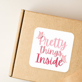 Roze vlinder  dingen binnen vierkante sticker