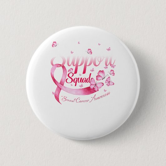 Roze vlinder-draaggolf-ondersteunend vierkant bors ronde button 5,7 cm (Voorkant)
