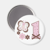 Roze vlinder eerste verjaardag magneet (Voorkant / Achterkant)