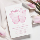 Roze Vlinder Eerste Verjaardag Uitnodiging