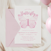 Roze Vlinder Eerste Verjaardag Uitnodiging