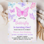 Roze Vlinder Eerste Verjaardag Uitnodiging