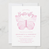 Roze Vlinder Eerste Verjaardag Uitnodiging (Voorkant)