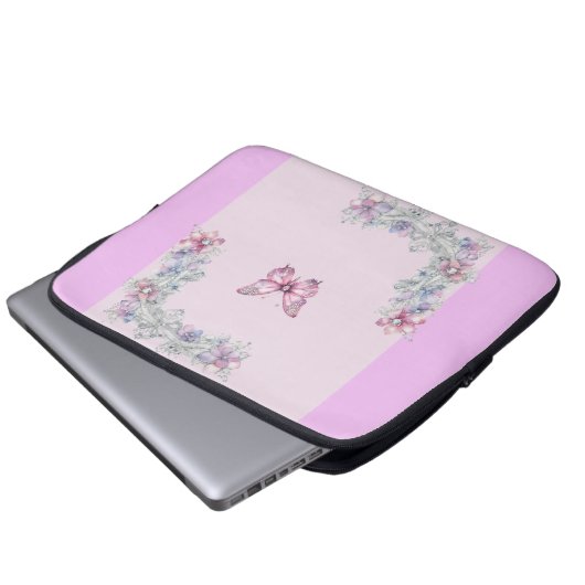  Roze Vlinder Elektronicatas Laptop Sleeve (Voorkant onderkant)