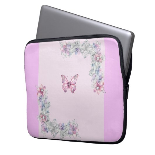  Roze Vlinder Elektronicatas Laptop Sleeve (Voorkant Links)