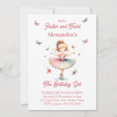  Roze Vlinder en Ballerina Verjaardagsfeest Kaart (Voorkant)