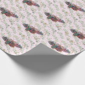 Roze vlinder en bladeren Verpakkingspapier Cadeaupapier (Hoek)