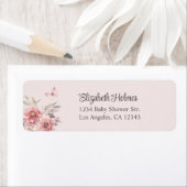Roze Vlinder en Bloemen Baby shower Adres Etiket (Insitu)