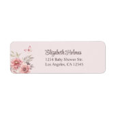 Roze Vlinder en Bloemen Baby shower Adres Etiket (Voorkant)