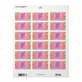 Roze vlinder en bloemen etiket (Full Sheet)