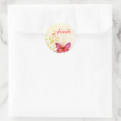 Roze vlinder en Floral - Aangepast Ronde Sticker (Tas)
