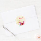 Roze vlinder en Floral - Aangepast Ronde Sticker (Envelop)