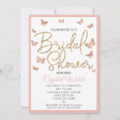 Roze vlinder en goudglitter Vrijgezellenfeest Kaart (Voorkant)