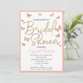 Roze vlinder en goudglitter Vrijgezellenfeest Kaart (Staand voorkant)