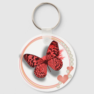 Roze vlinder en hart sleutel/tasketen sleutelhanger