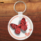 Roze vlinder en hart sleutel/tasketen sleutelhanger (Voorkant)