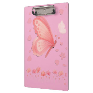 ​Roze Vlinder en Hartjes Mooie Foto Notitieboek  Klembord