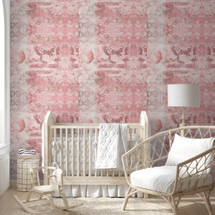  roze vlinder en kant baby kamer behang