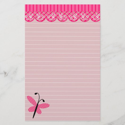 Roze vlinder en kant Briefpapier (Voorkant)