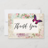 Roze Vlinder en  Roos Collage Dank u Bedankkaart (Voorkant)