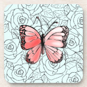 Roze vlinder en Rozen broodrooster Bier Onderzetter (Voorkant)