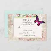 Roze Vlinder en  Rozen Bruiloft RSVP (Voorkant / Achterkant)