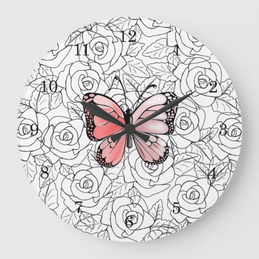 Roze vlinder en Rozen kunst - Grote Klok (Voorkant)