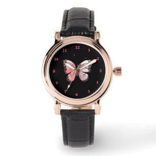 Roze vlinder en Rozen kunst Horloge