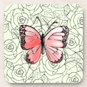 Roze vlinder en Rozen kunst - Kies kleur Bier Onderzetter (Voorkant)