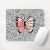 Roze vlinder en Rozen kunst Muismat (Met muis)