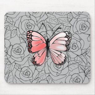 Roze vlinder en Rozen kunst Muismat