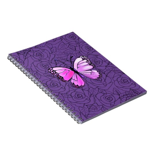 Roze vlinder en Rozen kunst - Notitieboek (Rechterzijde)