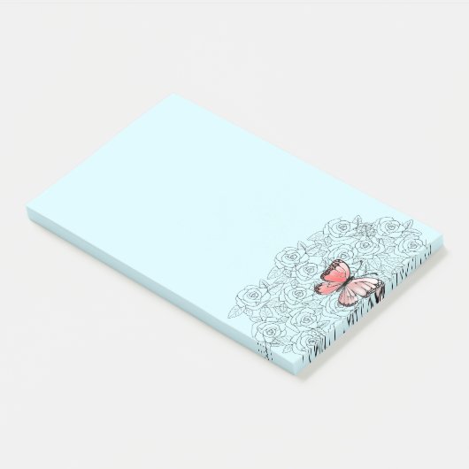 Roze vlinder en Rozen kunst - Post-it® Notes (Schuin)