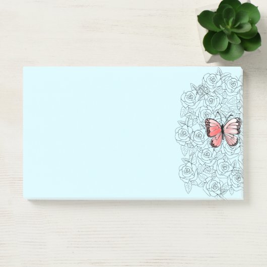 Roze vlinder en Rozen kunst - Post-it® Notes (Kantoor)