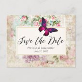 Roze Vlinder en  Rozen Save The Date Aankondigingskaart (Voorkant)