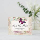 Roze Vlinder en  Rozen Save The Date Aankondigingskaart (Staand voorkant)